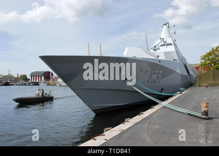 K33 Härnösand HSwMS Visby-Klasse Corvette bei Marinens Dag (Navy) in Karlskrona Karlskrona örlogsbas (Naval Base) aufgeführten Weltkulturerbe der UNESO Stockfoto