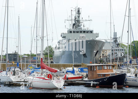 HSwMS Carlskrona P04 ursprünglich als minelayer M04 während Marinens Dag (Navy) in Karlskrona Karlskrona örlogsbas (Naval Base) aufgeführten Worl konzipiert Stockfoto