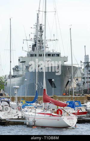 HSwMS Carlskrona P04 ursprünglich als minelayer M04 während Marinens Dag (Navy) in Karlskrona Karlskrona örlogsbas (Naval Base) aufgeführten Worl konzipiert Stockfoto