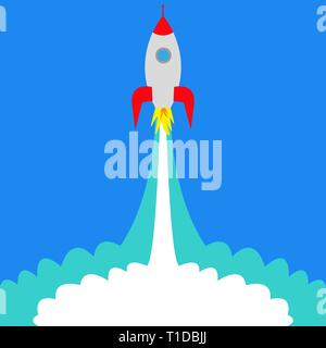 Start Weltraumrakete blauen Hintergrund Vector Illustration Stock Vektor