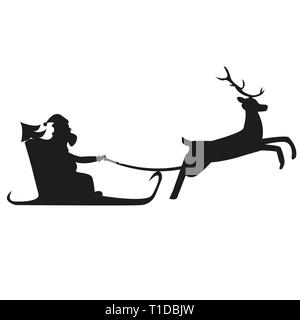 Santa Claus fährt in einem Pferdeschlitten im Kabelbaum auf dem Rentier Vektor Stock Vektor