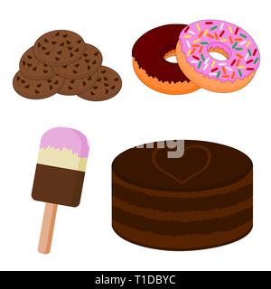 Lecker fast food Dessert Menü, Icon Set isoliert Stock Vektor