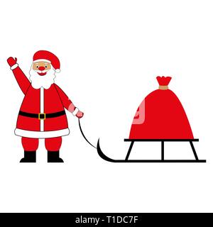 Santa Claus trägt eine Tasche mit Geschenken Stock Vektor