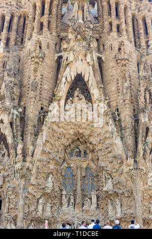 Barcelona, Spanien. Detail der Kirche Sagrada Familia entworfen von Antonio Gaudi. Stockfoto