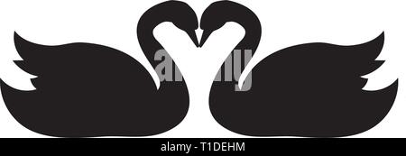 Schwäne liebe Vogel schwarze Silhouette Tier. Stock Vektor