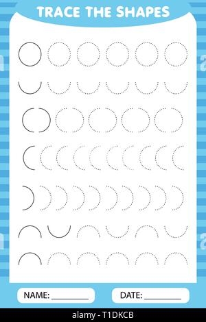 Lernen für Kinder, Zeichnung Aufgaben. Die geometrische Kreise Formen um die Kontur nachzeichnen. Stock Vektor