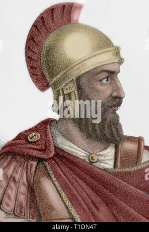 Quintus Sertorius (123-72 v. Chr.). Römischer Staatsmann und Feldherr. Die Lithographie. Detail. Später Färbung. Zeichnung von Llanta. Cronica de Espa-a, Historia y Ilustrada Descriptiva de Sus Provincias. Murcia, 1870. Stockfoto