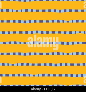 Handgezeichnete horizontale Streifen gelb Gold blau nahtlose Vektor-Hintergrund. Unregelmäßige Linien, die sich abstraktes Muster wiederholen. Naiver Kinderstil. Für Kinder Stock Vektor