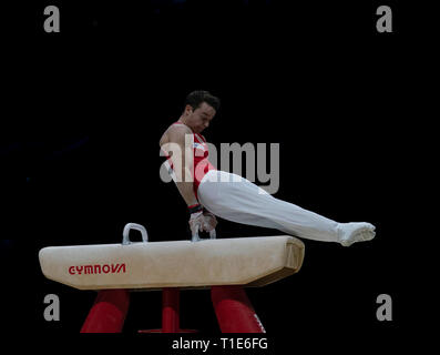 Christian Baumann (Schweiz), die in Aktion während der Gymnastik WM2019 in Genting Arena Birmingham Vereinigtes Königreich am 23. März 2019. GlennSports. Stockfoto