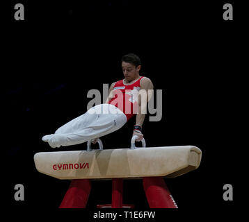 Christian Baumann (Schweiz), die in Aktion während der Gymnastik WM2019 in Genting Arena Birmingham Vereinigtes Königreich am 23. März 2019. GlennSports. Stockfoto