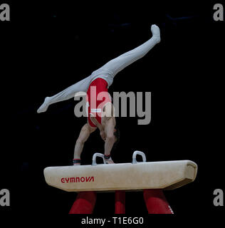 Christian Baumann (Schweiz), die in Aktion während der Gymnastik WM2019 in Genting Arena Birmingham Vereinigtes Königreich am 23. März 2019. GlennSports. Stockfoto