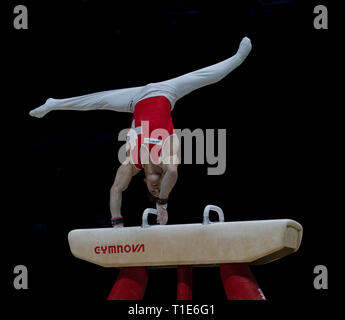 Christian Baumann (Schweiz), die in Aktion während der Gymnastik WM2019 in Genting Arena Birmingham Vereinigtes Königreich am 23. März 2019. GlennSports. Stockfoto