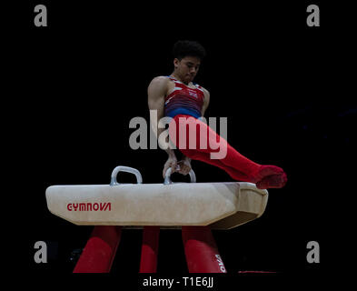 Jamie Lewis (GB) in Aktion während der Gymnastik WM2019 in Genting Arena Birmingham Vereinigtes Königreich am 23. März 2019. GlennSports. Stockfoto