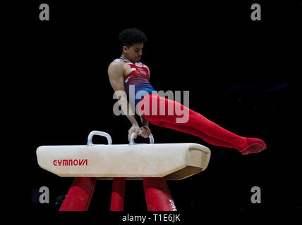 Jamie Lewis (GB) in Aktion während der Gymnastik WM2019 in Genting Arena Birmingham Vereinigtes Königreich am 23. März 2019. GlennSports. Stockfoto