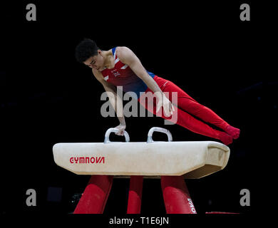 Jamie Lewis (GB) in Aktion während der Gymnastik WM2019 in Genting Arena Birmingham Vereinigtes Königreich am 23. März 2019. GlennSports. Stockfoto