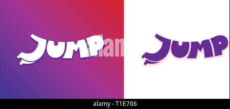 Springen Wort Cartoon Stil. Buchstabe J springen Mann body Silhouette. Markenzeichen für Spiel oder Sport service typeset Design. Text sport Font cr Stock Vektor