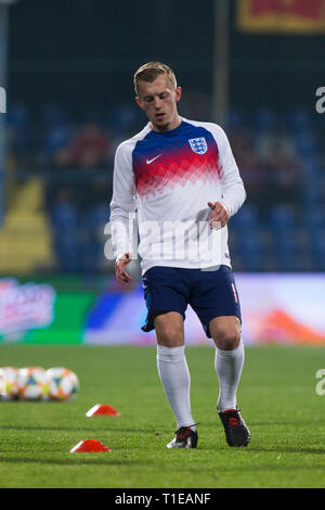 Das Stadion der Stadt Podgorica, Podgorica, Montenegro; UEFA Europameisterschaft Qualifikation Fußball, Montenegro. 25 Mär, 2019. gegen England; James Ward-Prowse erwärmt Credit: Nikola Krstic/Alamy leben Nachrichten Stockfoto