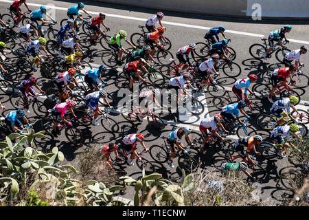 Calella, Katalonien, Spanien. 25 Mär, 2019. Volta a Catalunya radfahren Phase 1, nach Calella Calella; das Peloton der 99th Volta Catalunya in Calella. Credit: Aktion plus Sport/Alamy leben Nachrichten Stockfoto