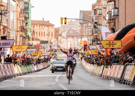 Calella, Katalonien, Spanien. 25 Mär, 2019. Volta a Catalunya radfahren Phase 1, nach Calella Calella; Thomas De Gendt von BEL gewinnt Etappe 1 in Calella Credit: Aktion plus Sport/Alamy leben Nachrichten Stockfoto