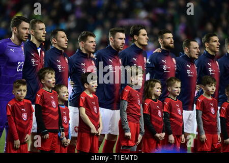 Prag, Tschechische Republik. 26 Mär, 2019. Der tschechischen Nationalmannschaft Line up vor der Fußball-Match Tschechische Republik Brasilien bei Sinobo Stadion, Prag, Tschechische Republik, am Dienstag, 27. März 2019 vs. Credit: Roman Vondrous/CTK Photo/Alamy leben Nachrichten Stockfoto