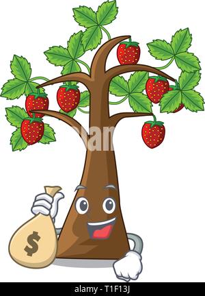 Mit Geld Beutel Erdbeere Baum in der Form Charakter Vector Illustration Stock Vektor