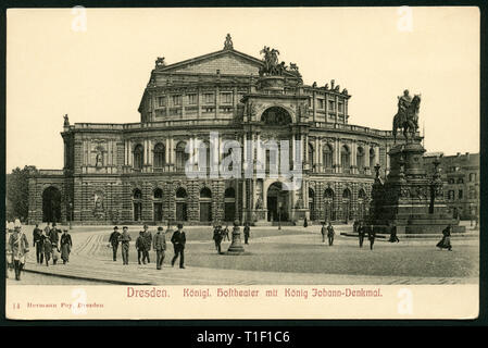 Deutschland, Sachsen, Dresden, das Königliche Theater und das Denkmal von König Johann, Postkarte, wahrscheinlich zwischen 1900-1914., Additional-Rights - Clearance-Info - Not-Available Stockfoto