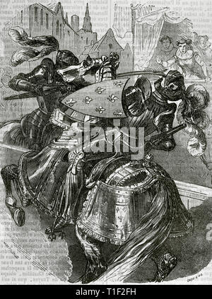 Heinrich II. (1519-1559). König von Frankreich. Gravur, Heinrich II., die eine Wunde in einem Turnier. Von Theo. Stockfoto