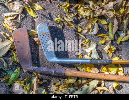 Hickory shafted Golfvereine langlebig retro Sportgeräte Bild mit Kopie Raum Stockfoto