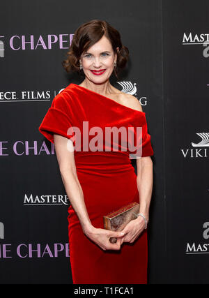 New York, Vereinigte Staaten. 25 Mär, 2019. Elizabeth McGovern tragen Kleid von Christopher Kane besucht New York Premiere des Chaperon von PBS und Meisterwerk Filme bewirtet an Museum für Moderne Kunst Credit: Lev Radin/Pacific Press/Alamy leben Nachrichten Stockfoto