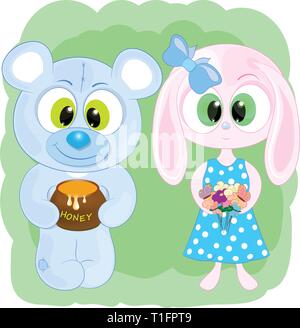 Niedliche Hase und Bär Cartoon Vector Illustration Stock Vektor
