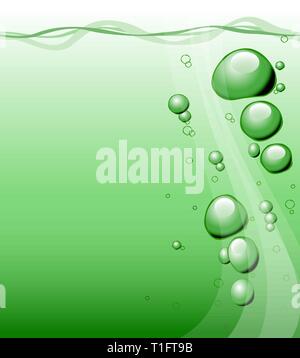 Luftblasen unter Wasser - in frischem Grün Hintergrund Stock Vektor