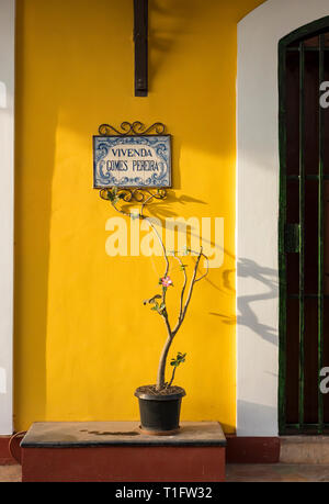 Gelbes Haus im Kolonialstil in Fontainhas, Panaji (Panjim), Goa, Indien Stockfoto