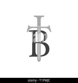 Schreiben tb Schwert design logo Vektor Stock Vektor
