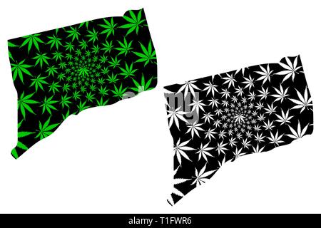 Connecticut (Vereinigte Staaten von Amerika, USA, USA, USA) - Karte ist Cannabis blatt grün und schwarz, Zustand von Connecticut Karte aus Marihuana (Ma ausgelegt Stock Vektor
