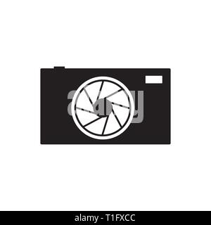 Fotografie Logo, Logo schwarz Kamera mit Linse in der Mitte und Blitzlicht an der Ecke, Symbol, das Symbol der Kamera Kamera, flache Bauform Stock Vektor