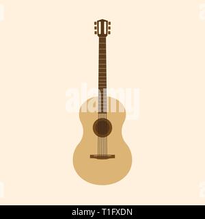 Gitarre akustische Abbildung mit sechs Saiten und haben junge Braune Farbe, flache Bauweise Stock Vektor