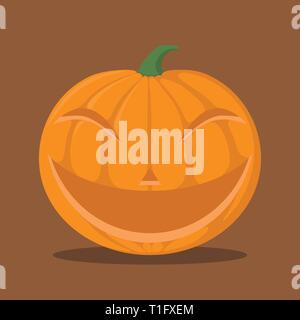 Orange Kürbis Charakter mit Lächeln Emotion für Halloween, Kürbis Abbildung, flache Bauform, jack o lantern Stock Vektor