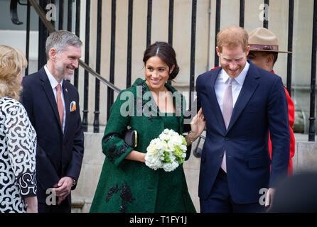 Der Herzog und die Herzogin von Sussex besuchen Sie Kanada Haus zu Commonwealth Tag markieren. Harry und Meghan einer Veranstaltung Vielfalt in jungen Kanadiern zu zeigen. Stockfoto