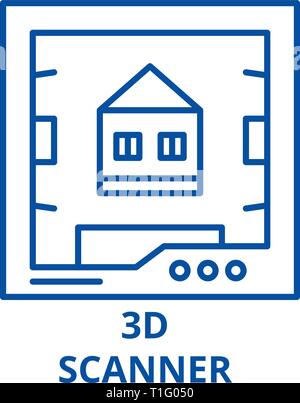 3D-Scanner Symbol Leitung Konzept. 3D-Scanner flach Vektor Symbol, Zeichen, umriss Abbildung. Stock Vektor