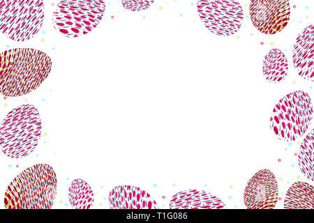 Horizontalen rechteckigen Rahmen mit Ostereiern mit einem Muster von blauen, roten und gelben Streifen. Für Text auf einem weißen Hintergrund. Mehrfarbige Konferenzen Stockfoto