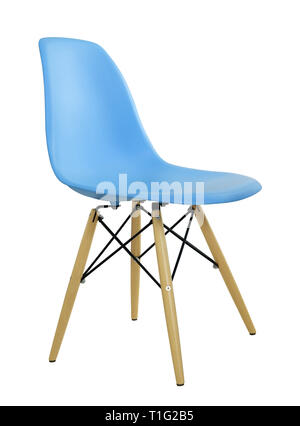 Blau moderne Stuhl aus Kunststoff isoliert auf weißem Stockfoto