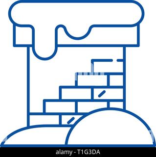 Gemauerten Schornstein Symbol Leitung Konzept. Gemauerten Schornstein flachbild Vektor Symbol, Zeichen, umriss Abbildung. Stock Vektor