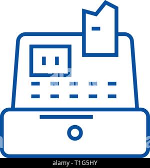 Registrierkasse, Kasse, Registrierkasse Symbol Leitung Konzept. Registrierkasse, Kasse, Registrierkasse flachbild Vektor Symbol, Zeichen, umriss Abbildung. Stock Vektor