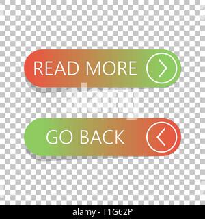 Lesen Sie mehr und klicken Sie die Schaltfläche "Zurück" auf isolierten Hintergrund Stock Vektor
