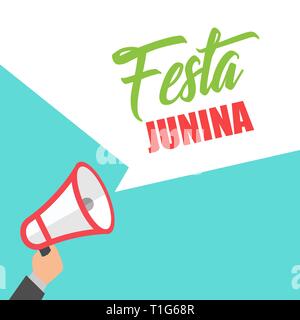 Megaphon in der hand Ankündigung Festa Junina Brasilien Festival Stock Vektor
