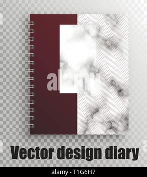 Vektor mockup von Notepad, das Tagebuch auf einer Feder. Marmor Textur - stilvolle Drucken Stock Vektor