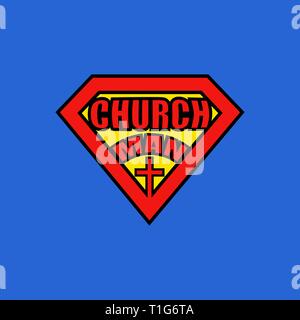 Kirche Mann auf blauem Hintergrund und Vector Illustration Stock Vektor