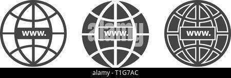 Symbol für WWW. Website Symbol. Host server Icons. In Globus Stil. WWW Symbole in Flach- und linearen Stil. Vector Illustration Stock Vektor
