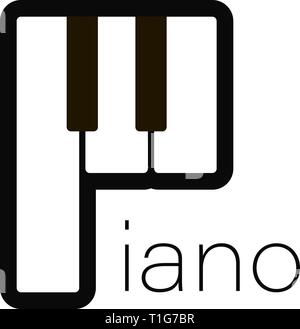 Piano-Logo. Musik design Illustration. Piano-Symbol im flachen Stil. Klavier Musikinstrument auf weißem Hintergrund. Vektor Stock Vektor