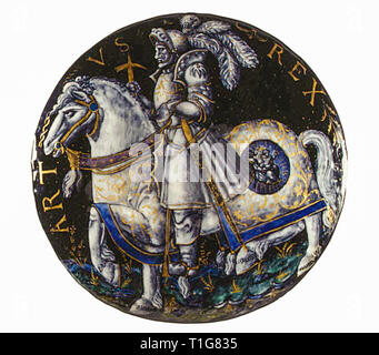King Arthur, Porträt zu Pferd, Emaille von Colin Nouailher, 1541 Stockfoto